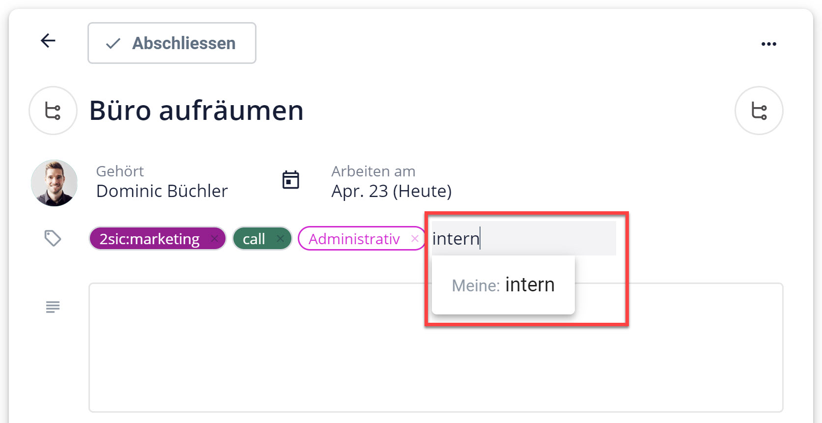 Erfasse Tags in deinen Aufgaben
